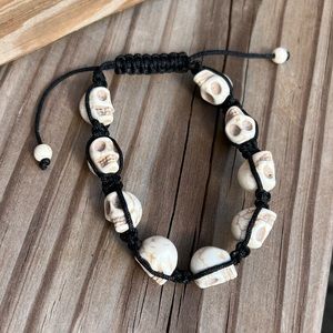 - Mexican Skull Ivory Bead Macramé Bracelet! NEW!